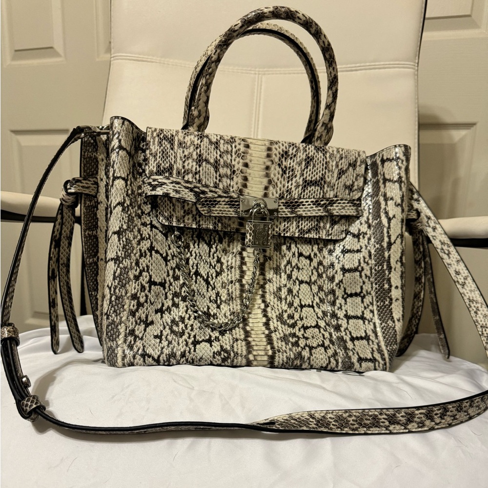 Michael Kors Hamilton Legacy Large Snakeskin Belted Satchel EUC